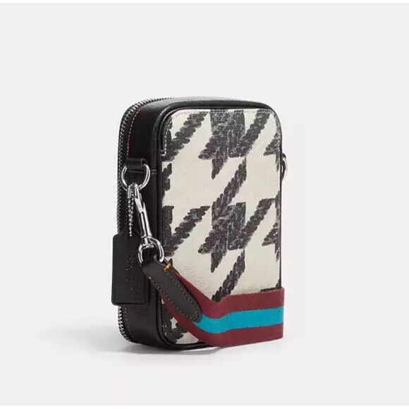 Coach CJ672 Stanton Crossbody With Houndstooth Print Black Cream Leather Canvas - Picture 7 of 9